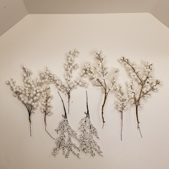 8 pcs White Glitter Berries Christmas Thanksgiving Ornaments Bunches - Picture 3 of 7